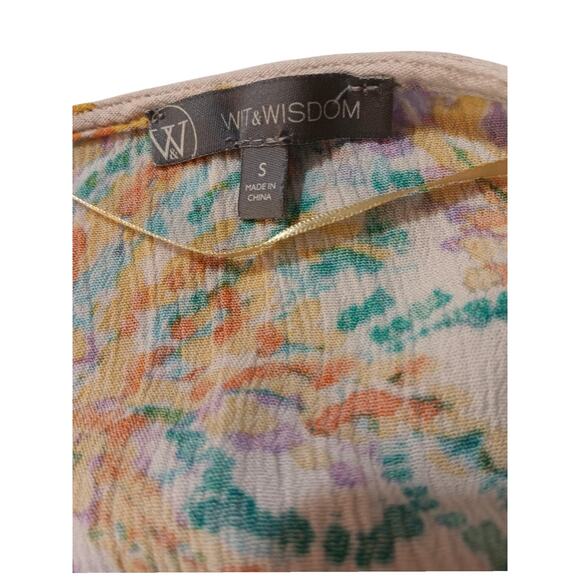 WIT & WISDOM Gauzy Top Wrap Blouse S Floral Crochet Lace Cottage Beach Hip Tie - Picture 5 of 8